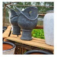 Sculptural Speckled Clay Pedestal Vases