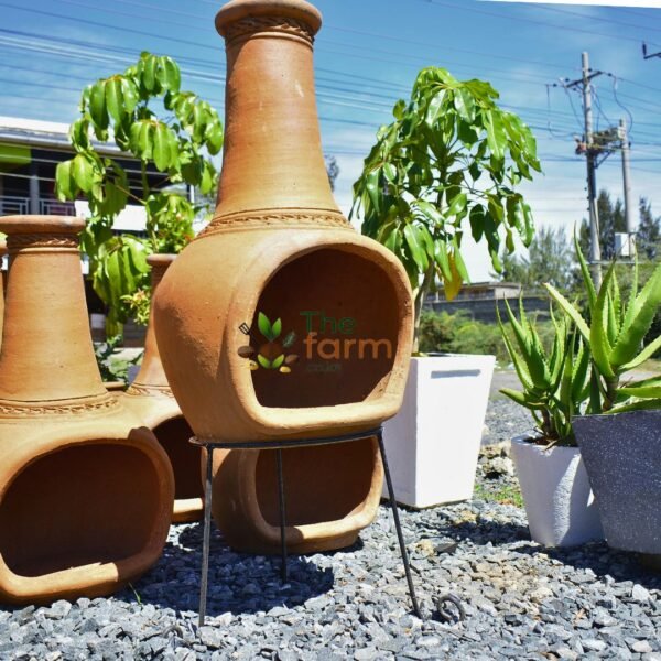 Clay Outdoor Fireplace (Chiminea) with Metal Stand – Natural Terracotta – Kenya