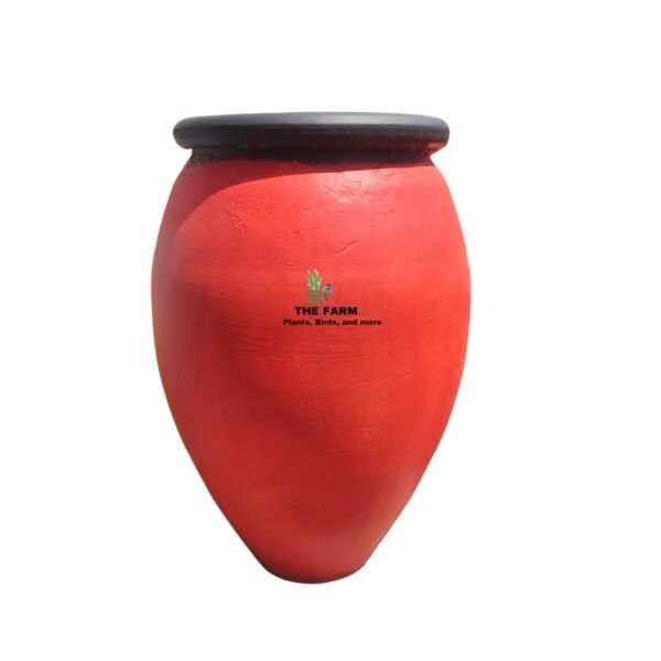 Tall Red Concrete Flower Pot with Black Rim