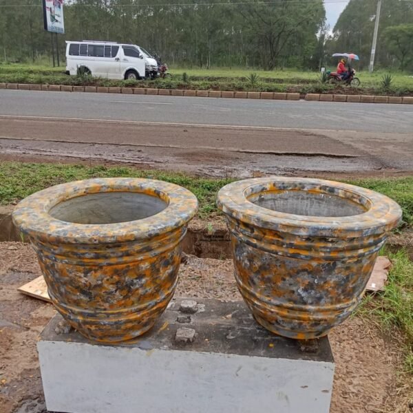 Rustic Round Concrete Flower Pots