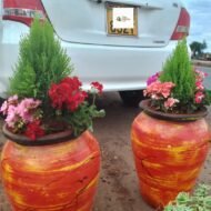 Hand-Painted Sunset Clay Planter