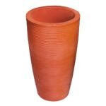 Large Round Beige Planter Pot – Modern Linear Wavy Stone-look Finish | 70cm(H) x 40cm(W)