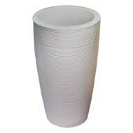 Large Round Beige Planter Pot – Modern Linear Wavy Stone-look Finish | 70cm(H) x 40cm(W) - Image 2