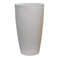 Large Round Beige Planter Pot – Modern Linear Wavy Stone-look Finish | 70cm(H) x 40cm(W) - Image 3