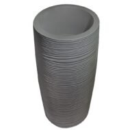 Large Round Beige Planter Pot – Modern Linear Wavy Stone-look Finish | 70cm(H) x 40cm(W) - Image 4