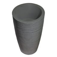 Round Beige Planter Pot – Modern Linear Wavy Stone-look Finish | 50cm(H) x 40cm(W) - Image 6