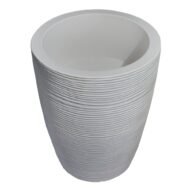 Round Beige Planter Pot – Modern Linear Wavy Stone-look Finish | 50cm(H) x 40cm(W) - Image 9