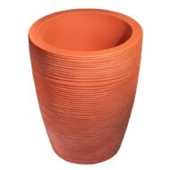 Round Beige Planter Pot – Modern Linear Wavy Stone-look Finish | 50cm(H) x 40cm(W) - Image 2