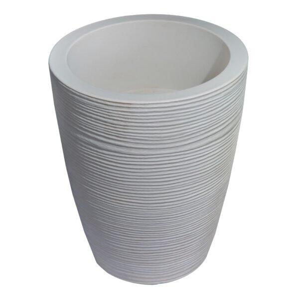 Round Beige Planter Pot – Modern Linear Wavy Stone-look Finish | 50cm(H) x 40cm(W)