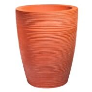 Round Beige Planter Pot – Modern Linear Wavy Stone-look Finish | 50cm(H) x 40cm(W) - Image 4