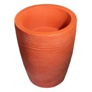 Round Beige Planter Pot – Modern Linear Wavy Stone-look Finish | 50cm(H) x 40cm(W) - Image 5