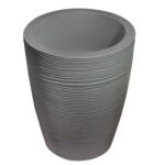 Round Beige Planter Pot – Modern Linear Wavy Stone-look Finish | 50cm(H) x 40cm(W)