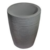 Round Beige Planter Pot – Modern Linear Wavy Stone-look Finish | 50cm(H) x 40cm(W)